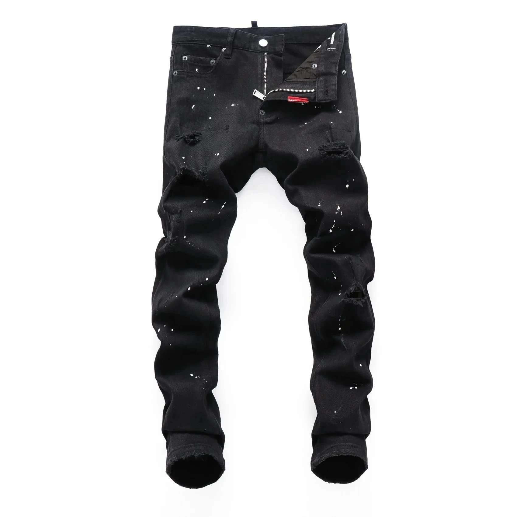 Black Ripped Jeans with Paint Splatter Design for Men