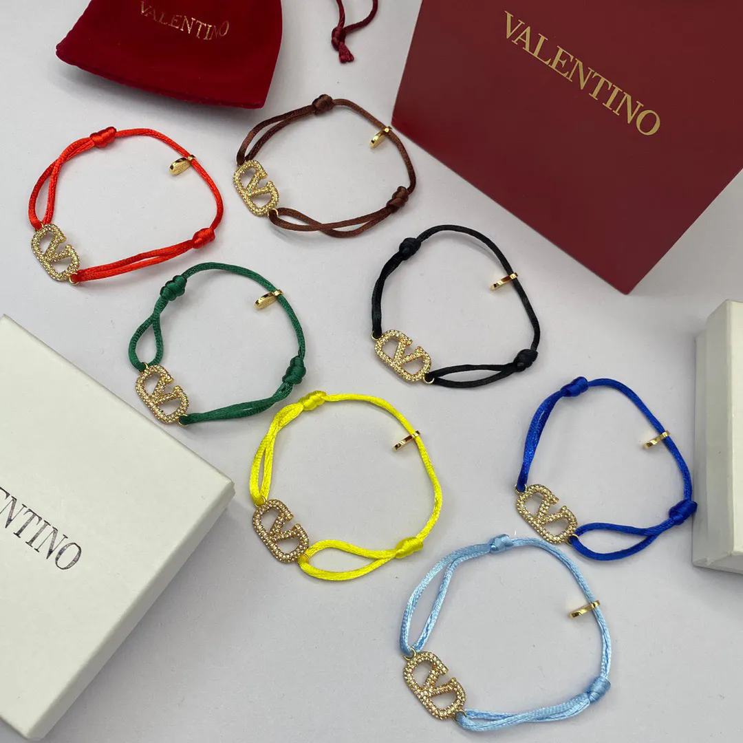 Valentino Logo Charm Bracelets Colorful Cord Jewelry