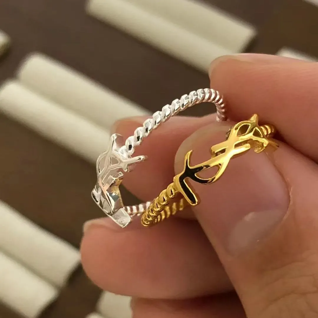 Saint Laurent Logo Ring Gold and Silver