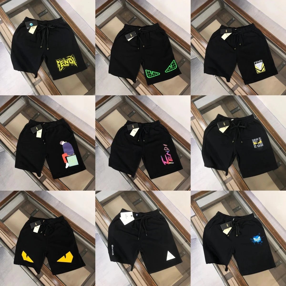 FENDI Black Graphic Print Shorts for Men