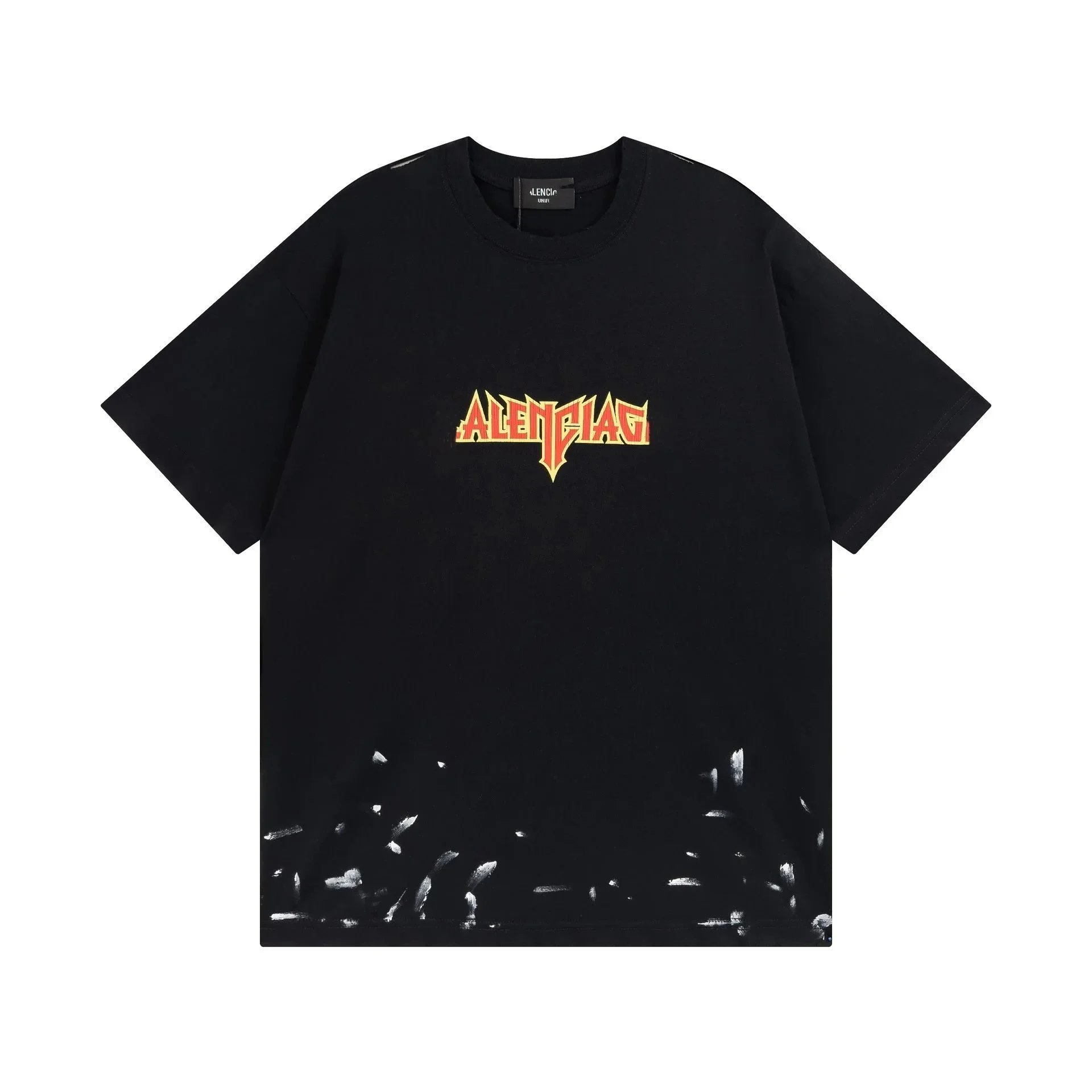 Balenciaga Black T-Shirt with Logo and Distressed Hem