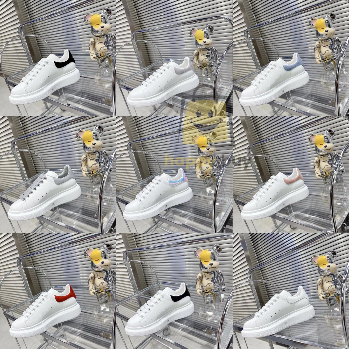 White Sneakers with Colorful Heel Tab Design