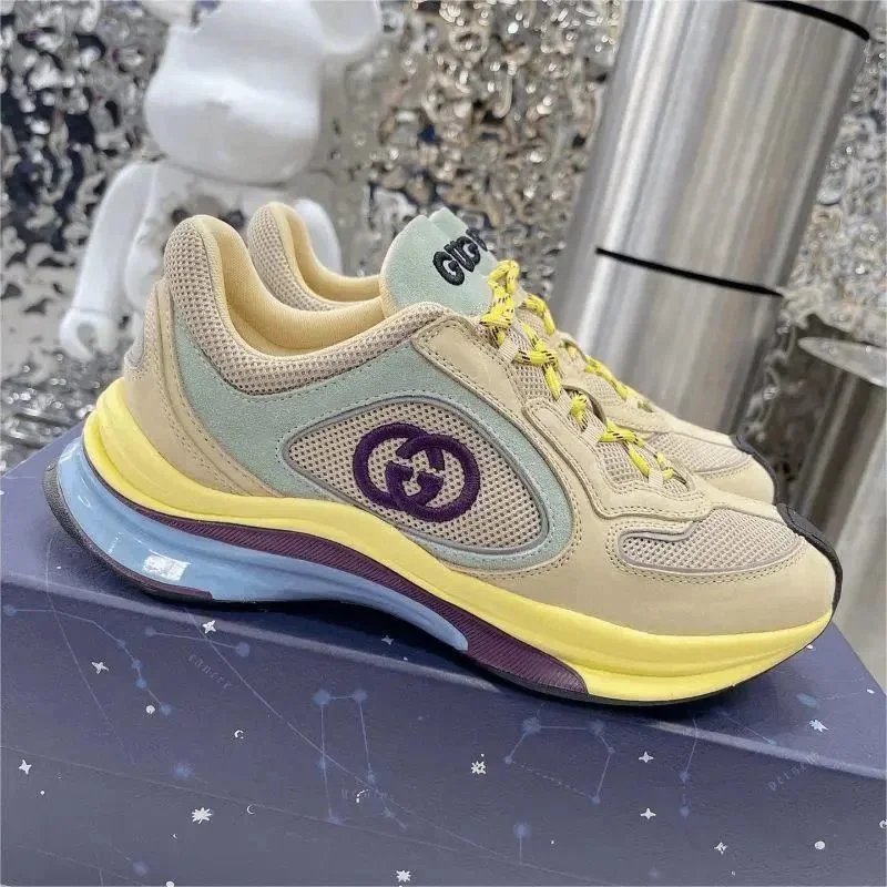 Gucci Screener Sneakers Beige Yellow Purple Mesh