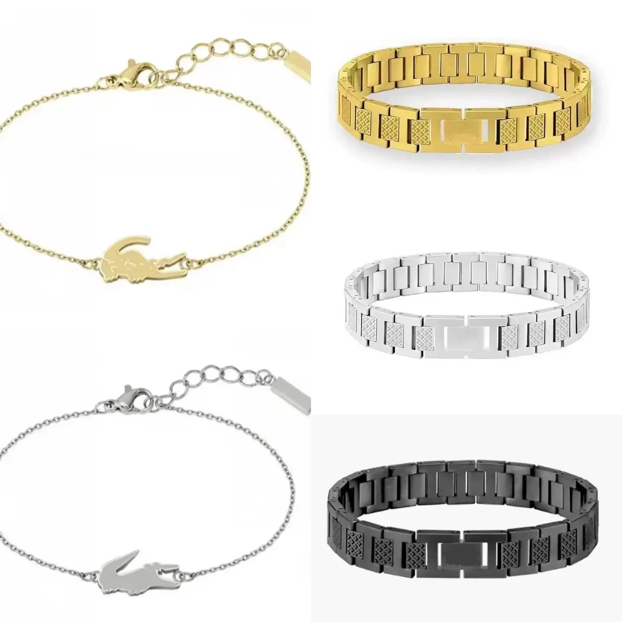 Lacoste Crocodile Logo Bracelet Gold Silver Black Chain Link Jewelry