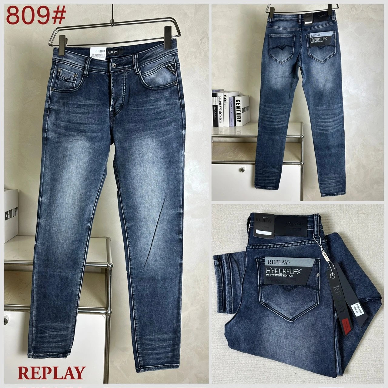 REPLAY Hyperflex Skinny Fit Jeans Men's Denim Pants 809#