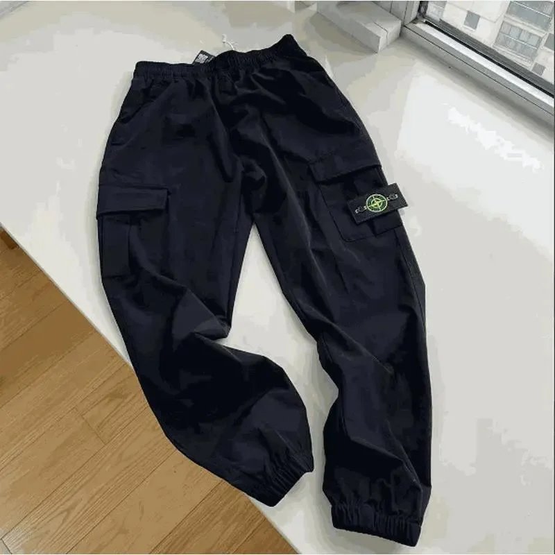 Black Cargo Pants with Logo Patch for Men and Women