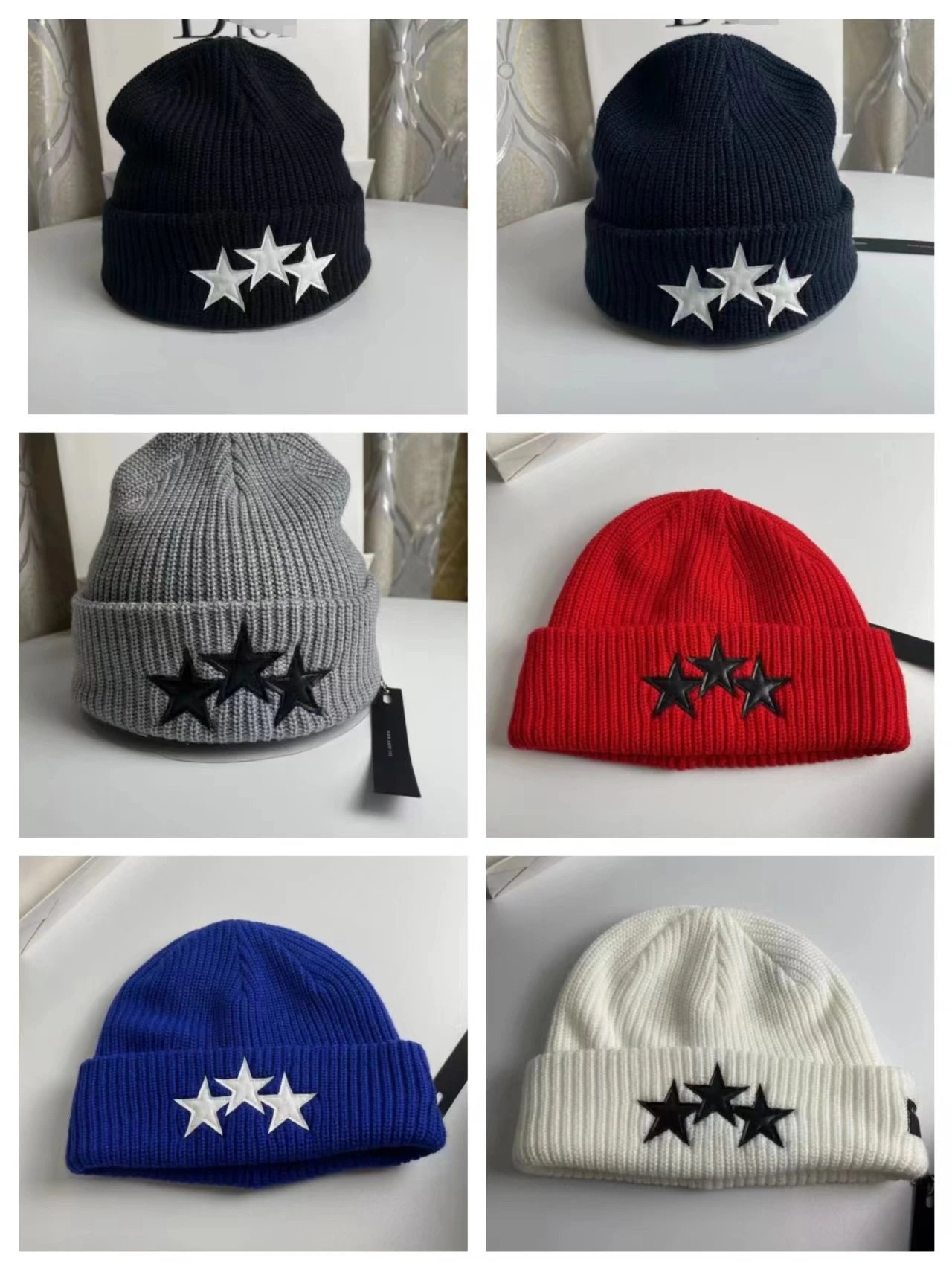 Three Stars Knit Beanie Hat for Men and Women Winter Warm Cap