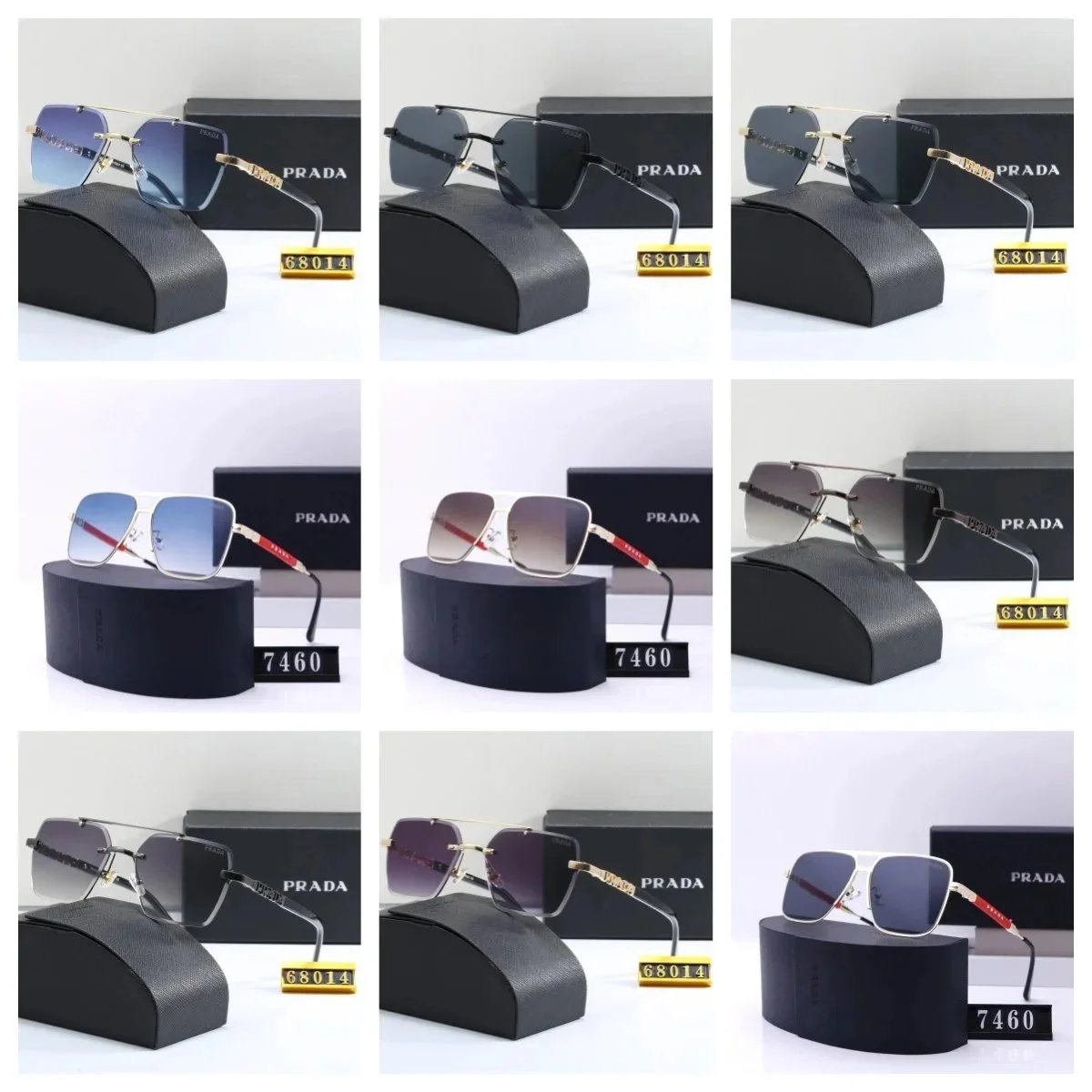 Prada Sunglasses 68014 and 7460 Square Frame Designer Shades