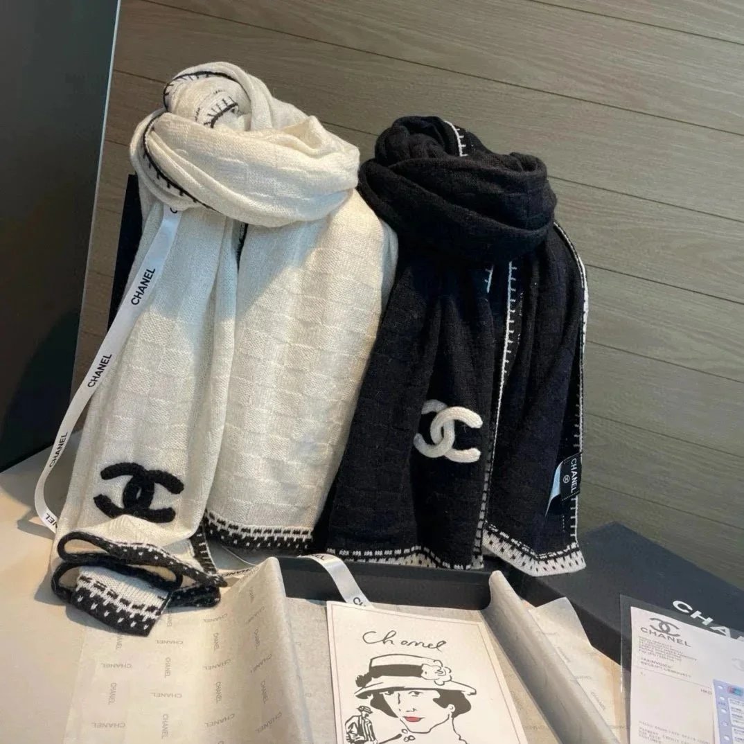 Chanel Classic Logo Scarf in Black and White