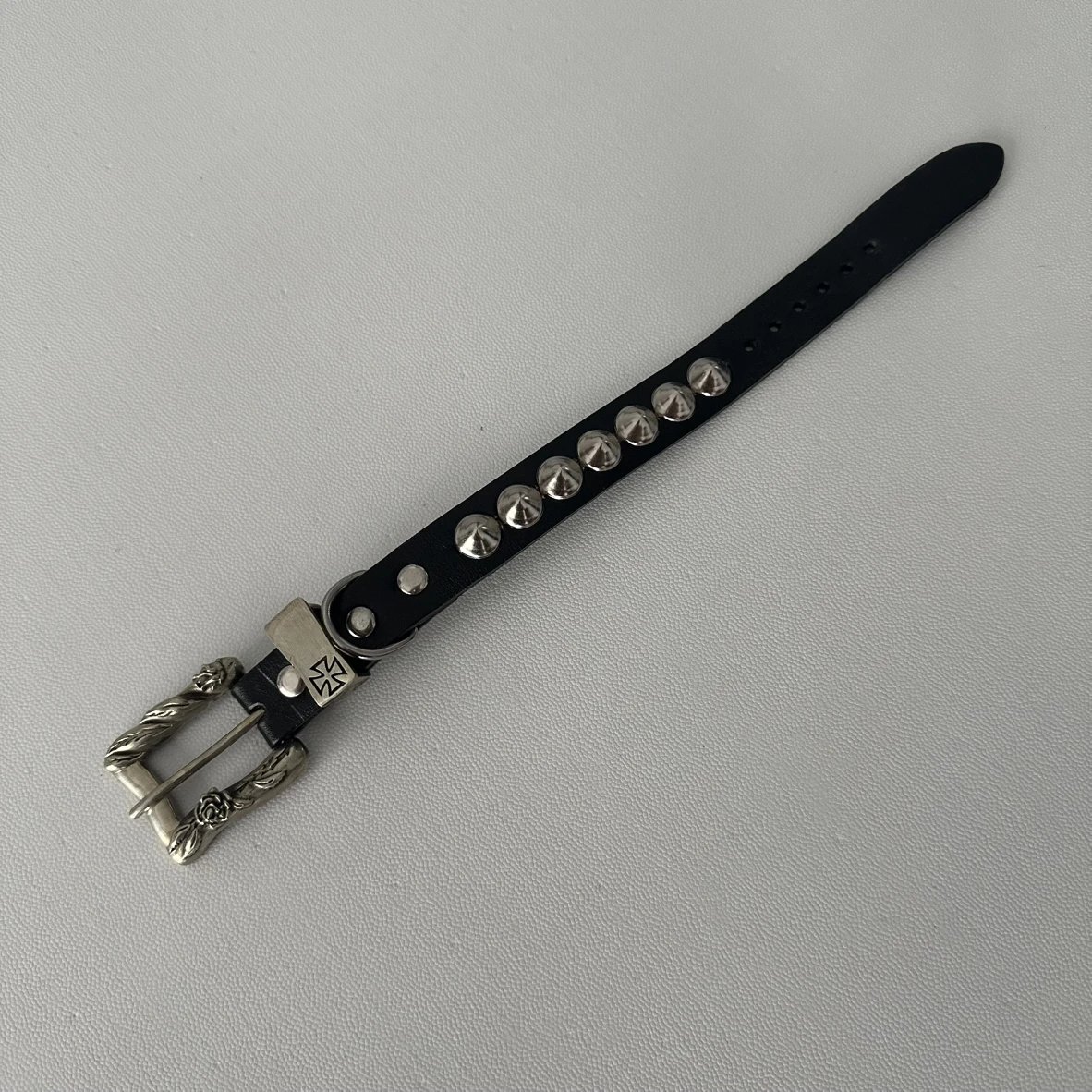 Studded Leather Bracelet with Silver Buckle
