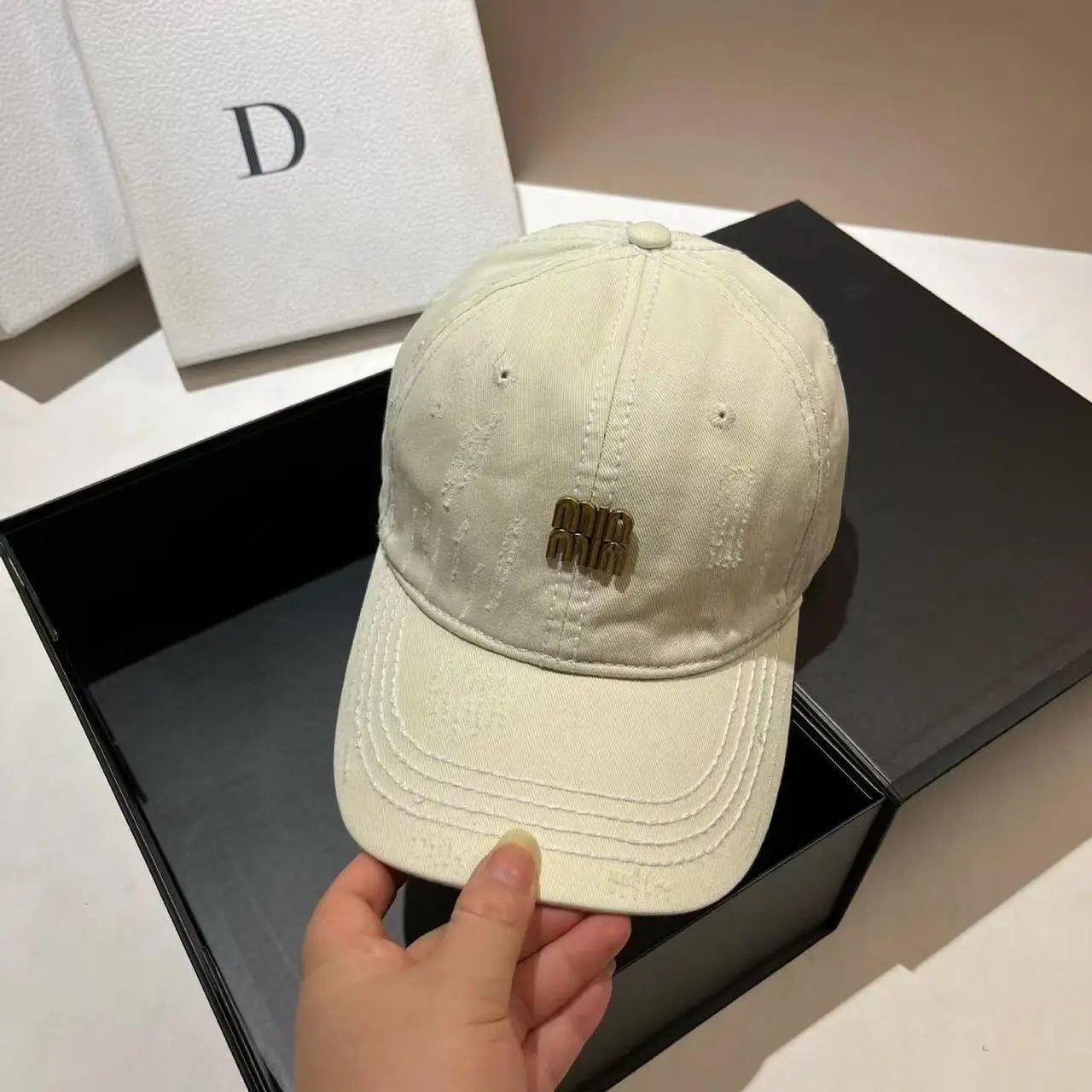 Dior White Baseball Cap with Gold Logo