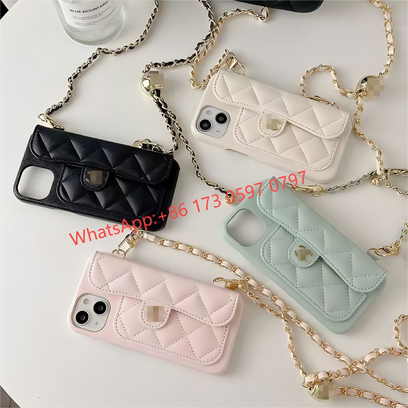 Quilted Chain Strap Phone Case for iPhone with Wallet Design