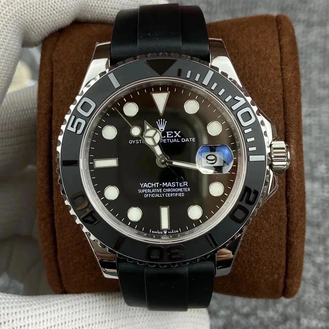Rolex Yacht-Master Oyster Perpetual Date Watch with Black Dial and Rubber Strap