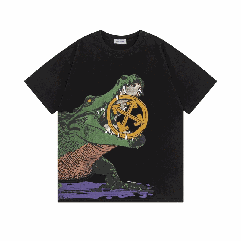 Off-White Crocodile Logo Print T-Shirt Black