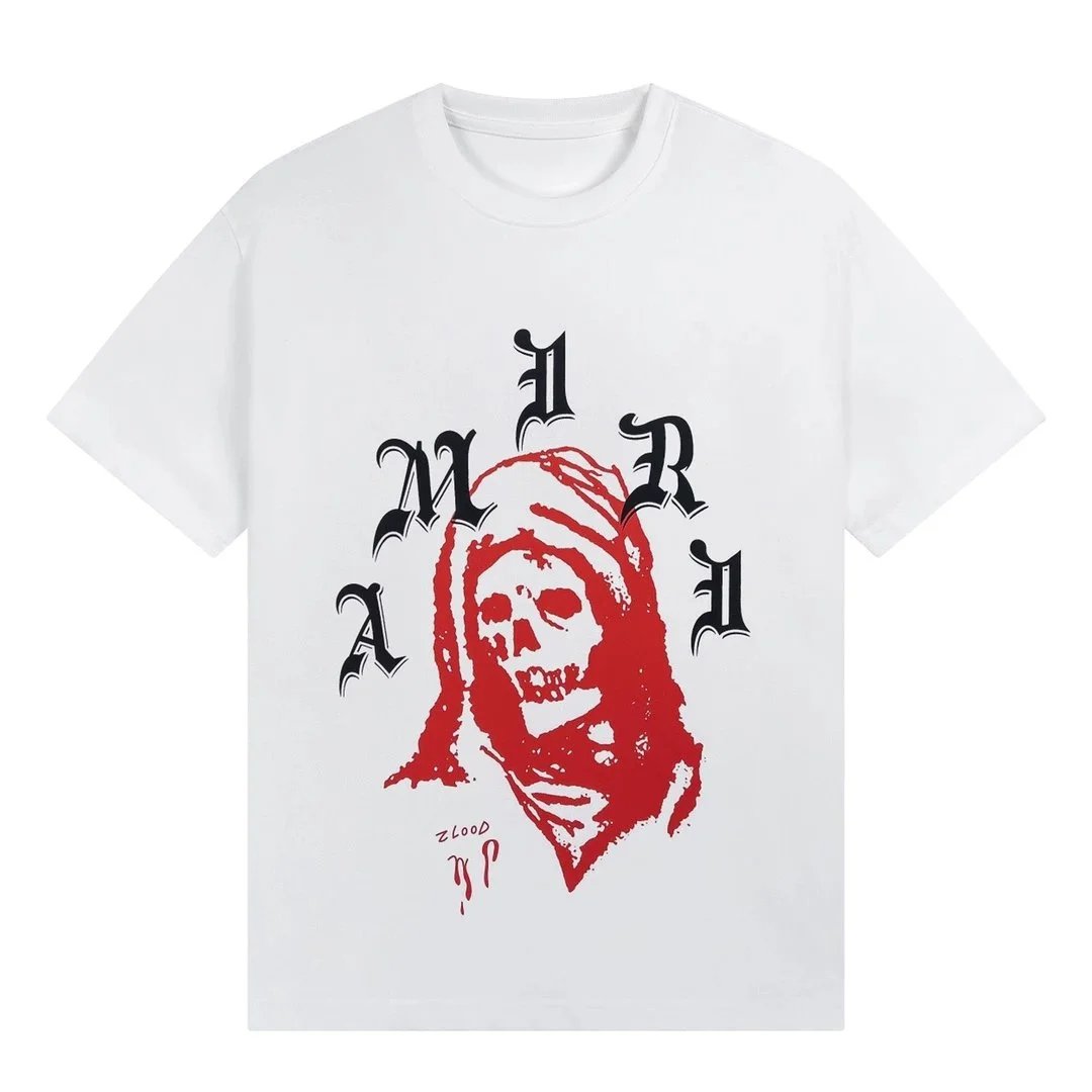 White Gothic Skull T-Shirt with Red Hooded Design