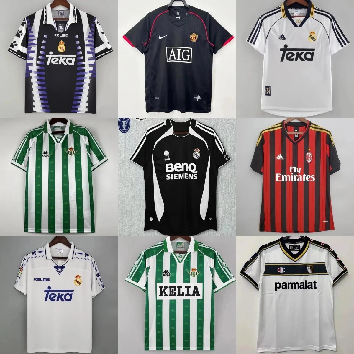 Vintage Football Jerseys Collection from Real Madrid, Manchester United, AC Milan and More
