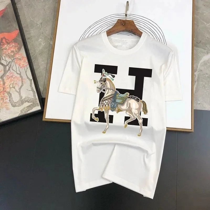 White T-Shirt with Horse and H Logo Design