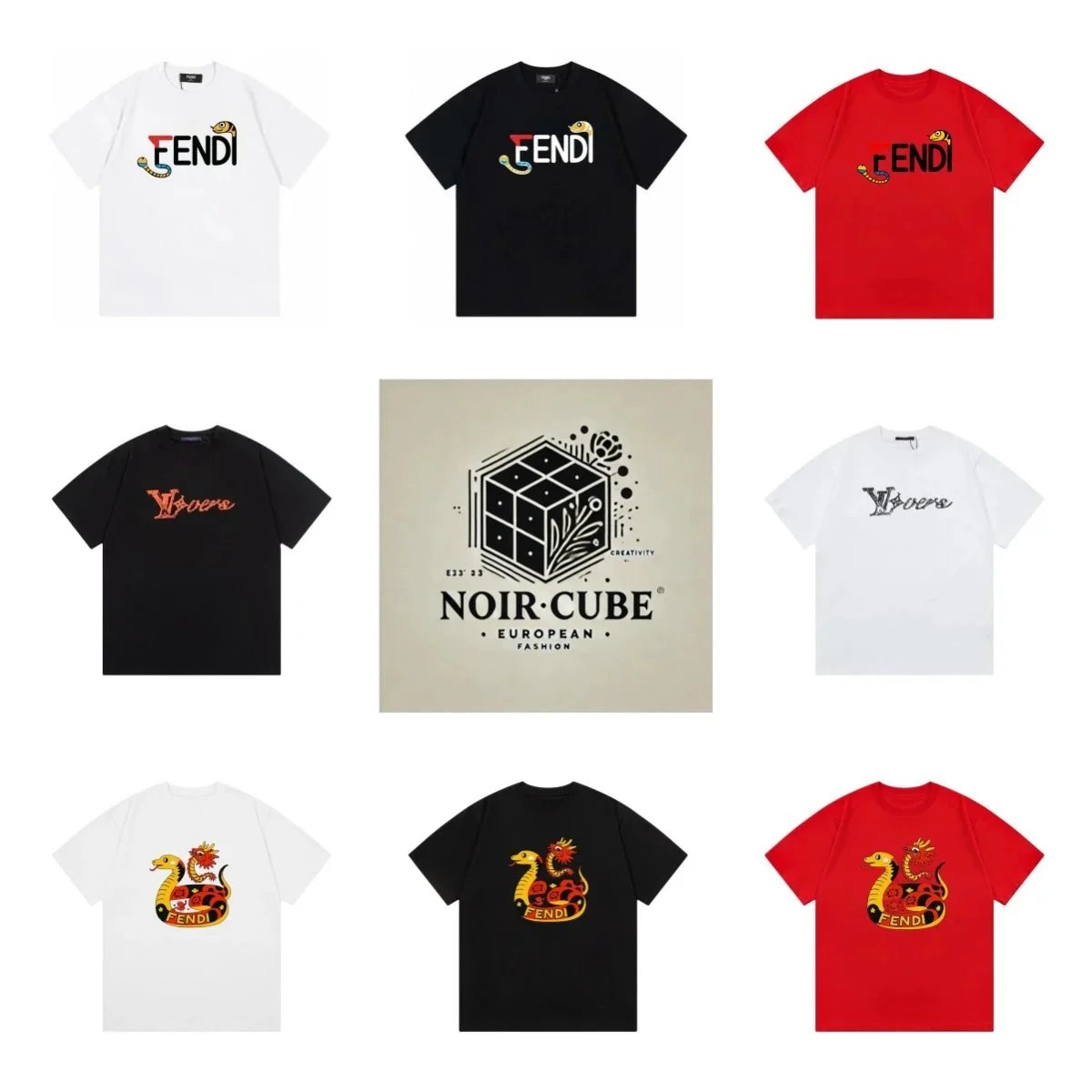 FENDI Logo T-Shirt with Snake Design Men's Fashion Tee