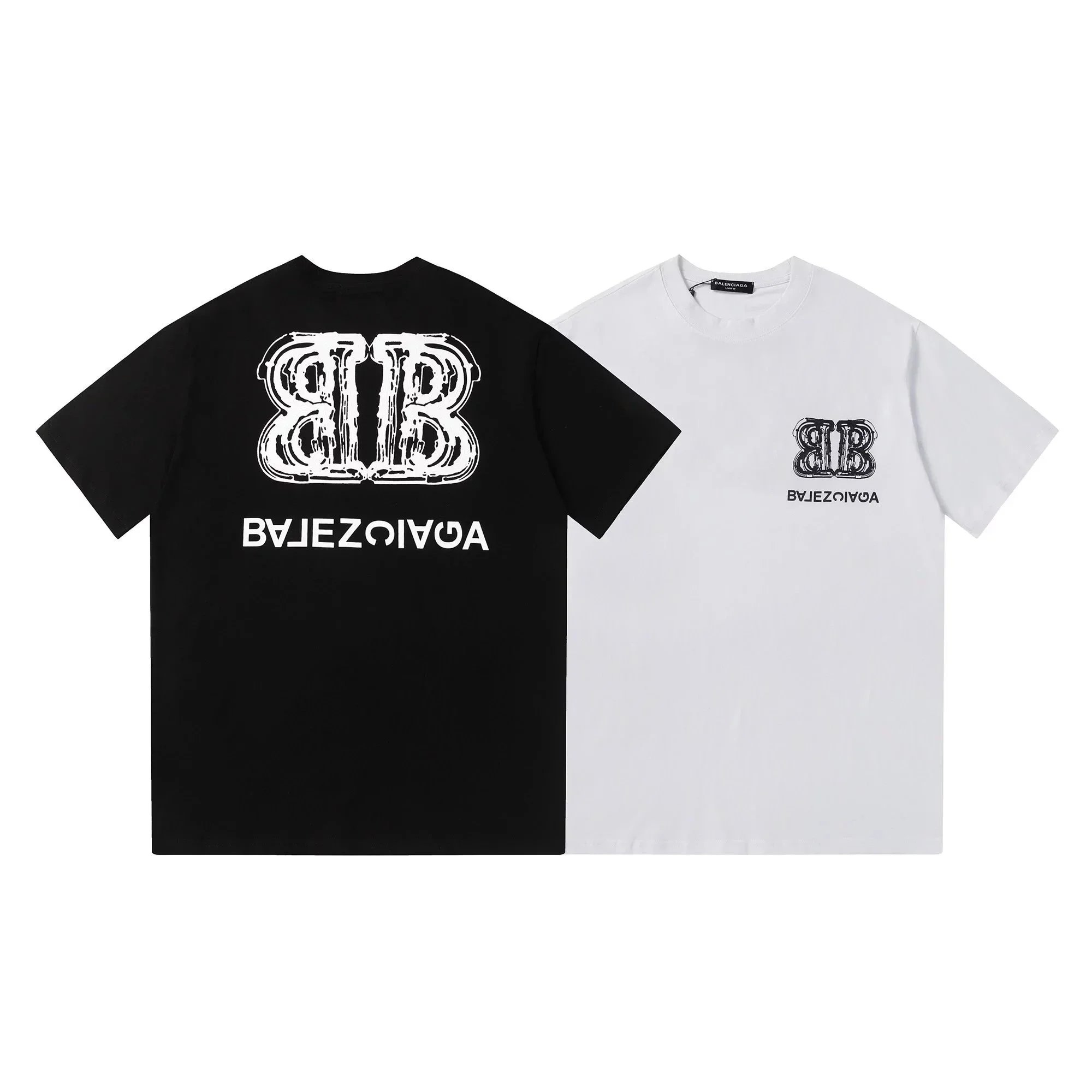BYJEZOIVOA Logo Print T-Shirt Black White Streetwear Fashion