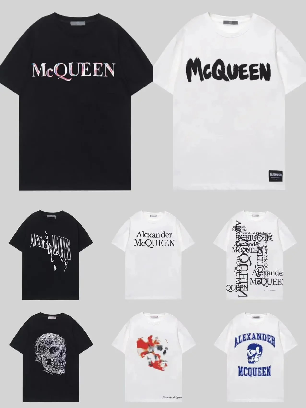 Alexander McQueen T-Shirts with Logo and Skull Designs