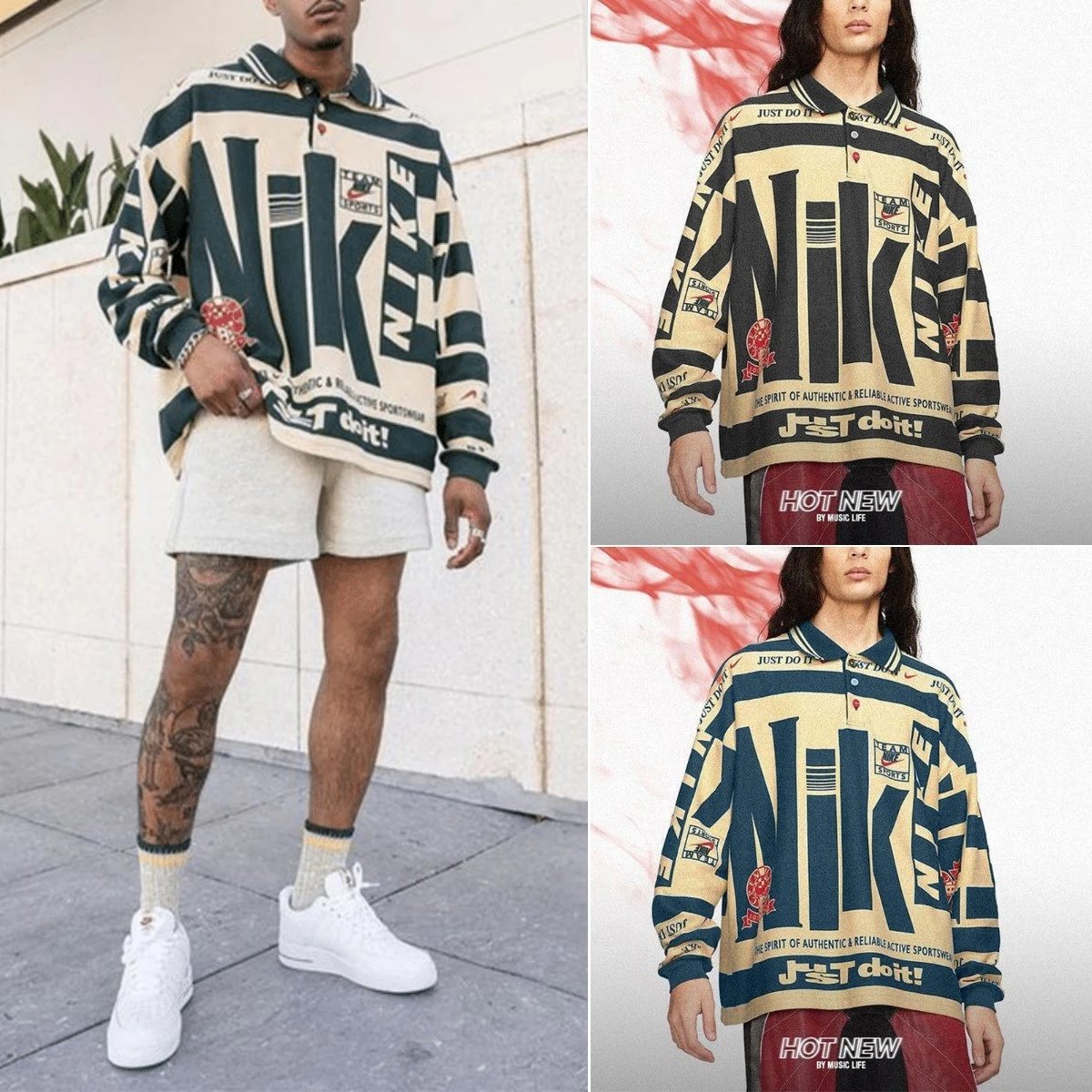 Nike Oversized Graphic Polo Shirt Men's Streetwear Fashion