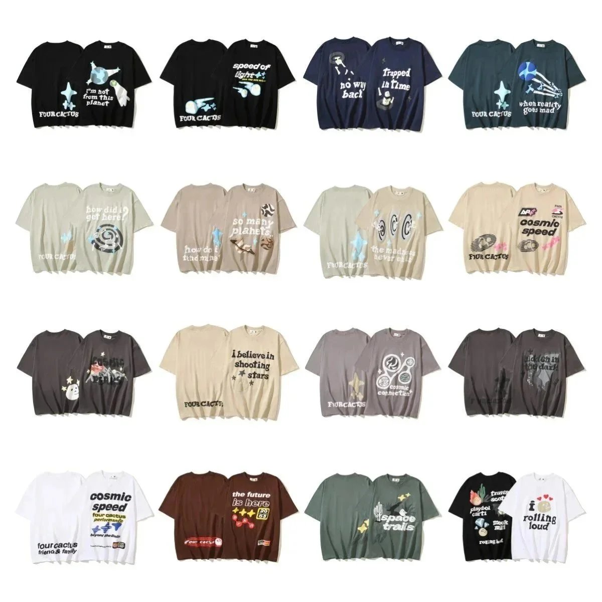 Four Cactus Cosmic Theme T-Shirts for Men and Women