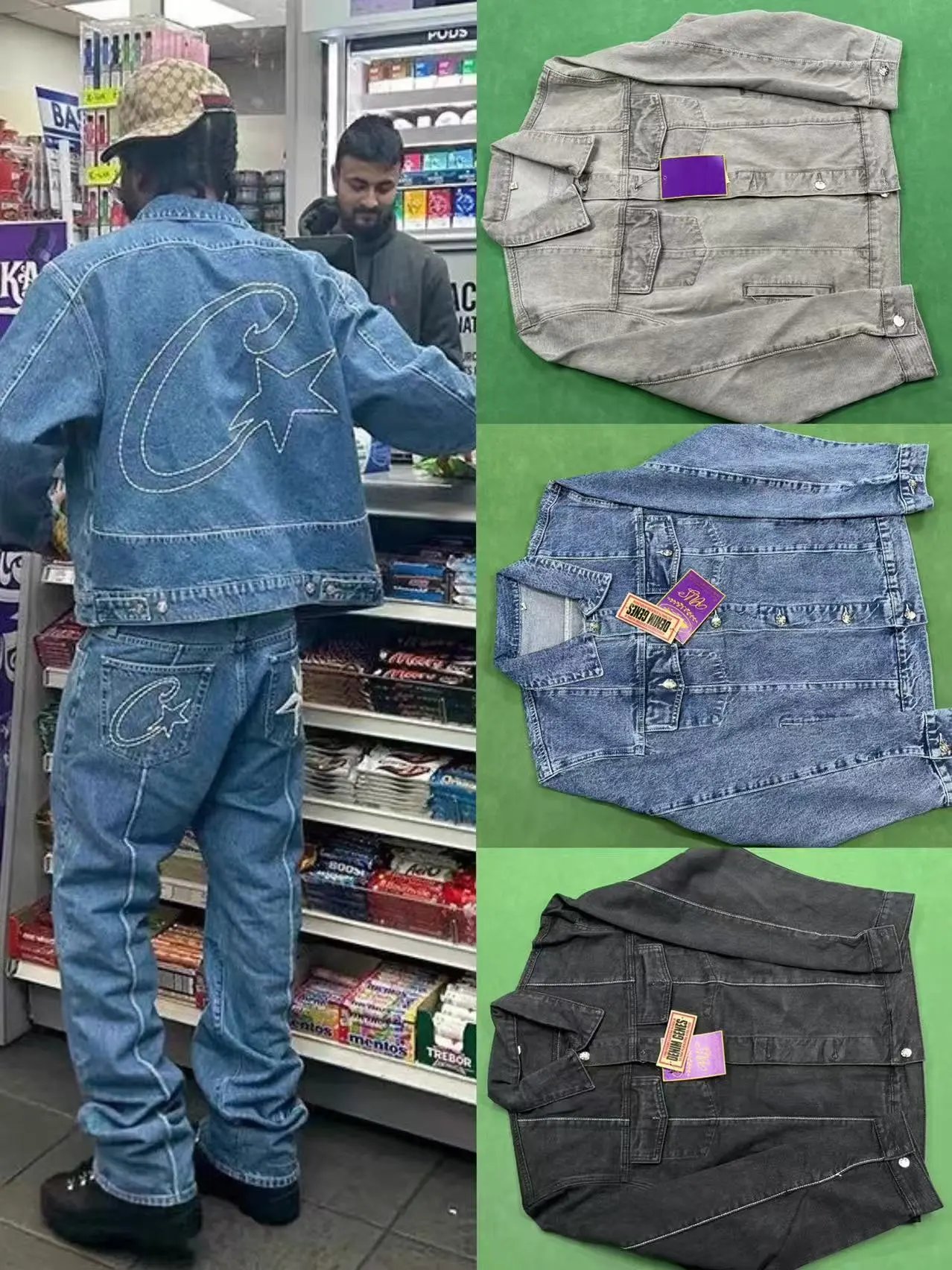Denim Jacket with Star Logo Design for Men