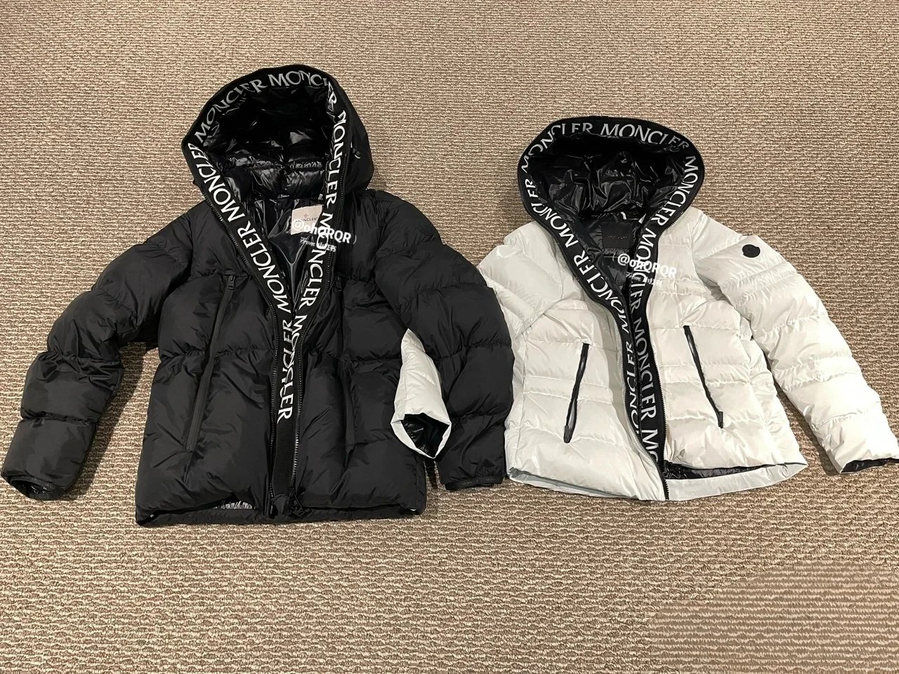 Moncler Down Jacket for Women Black and White Hooded Puffer Coat