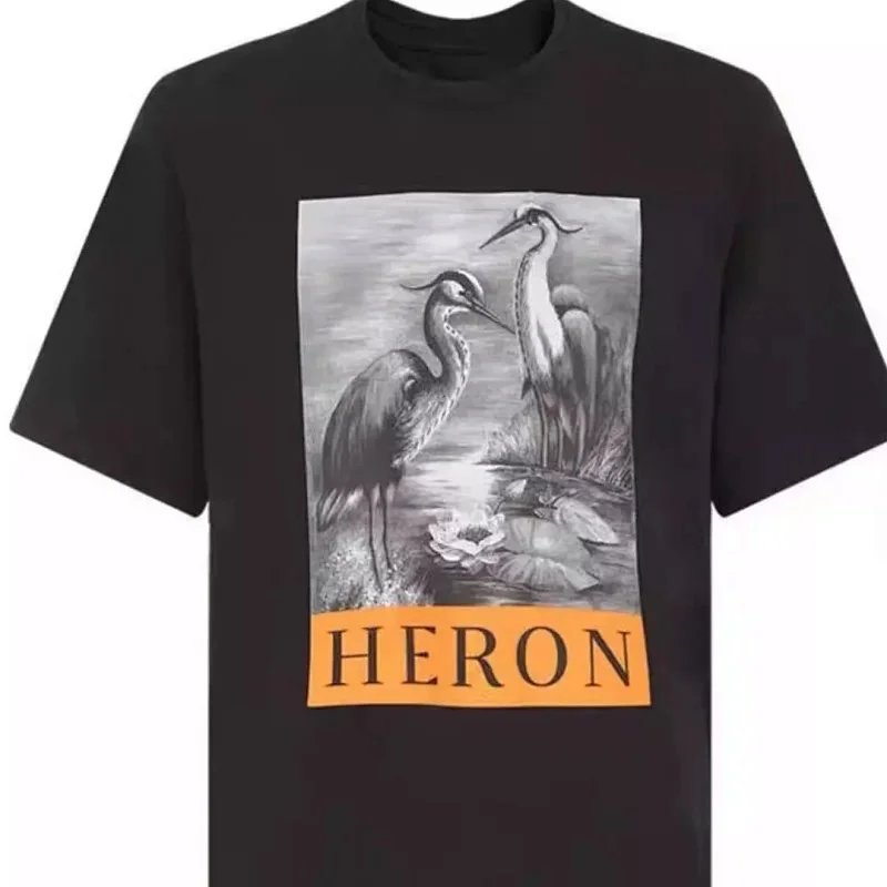 Heron Print Black T-Shirt Nature Wildlife Design