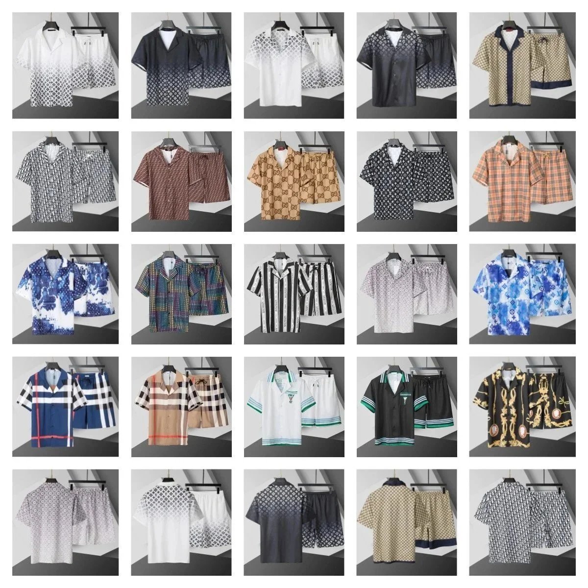 Men's Gucci Patterned Short Sleeve Shirt and Shorts Sets