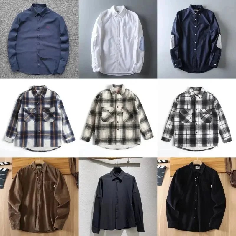 Men's Long Sleeve Button Down Shirts Plaid and Solid Colors
