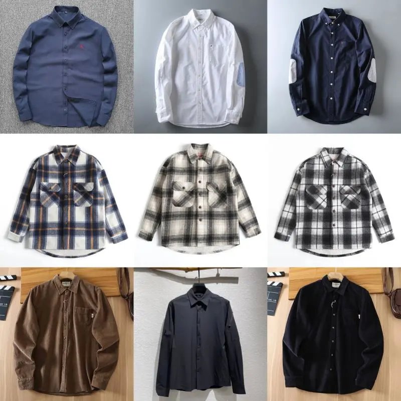 Men's Long Sleeve Button Down Shirts Plaid and Solid Colors