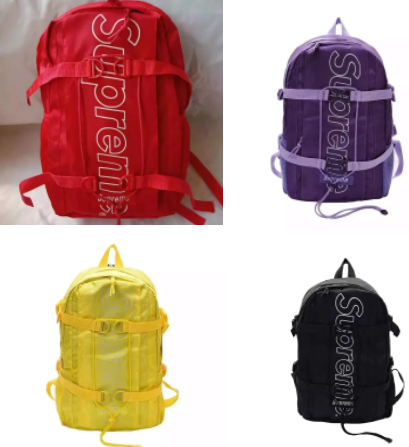 Supreme Backpacks in Red Purple Yellow and Black