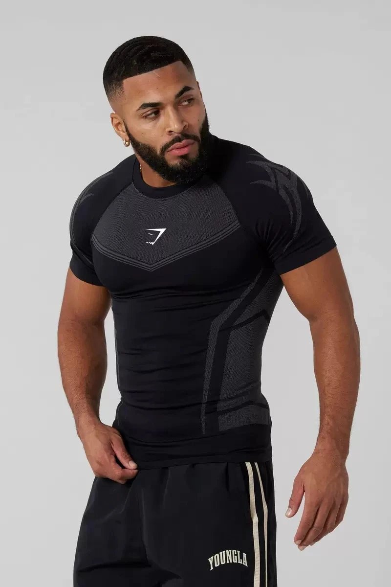 Men's Black Compression T-Shirt Gym Workout Shirt