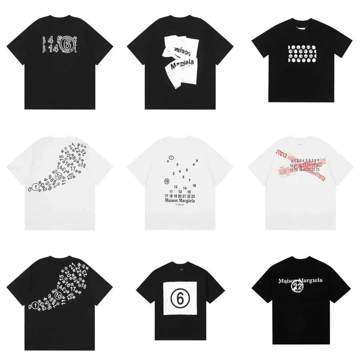 Maison Margiela Number Print T-Shirts Black White