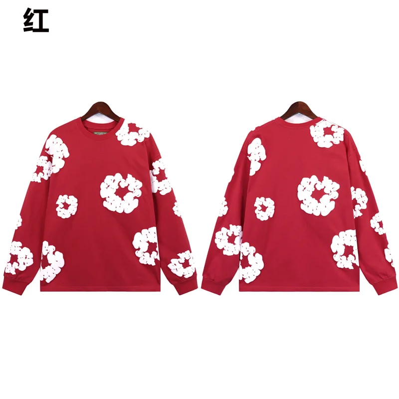 Red Long Sleeve Sweatshirt with White Floral Pattern