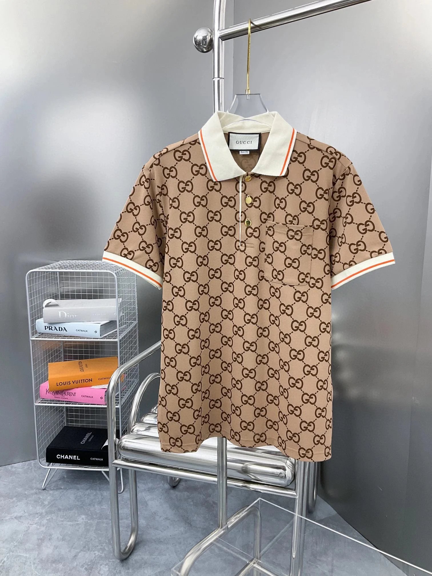 Gucci GG Pattern Polo Shirt Beige Brown