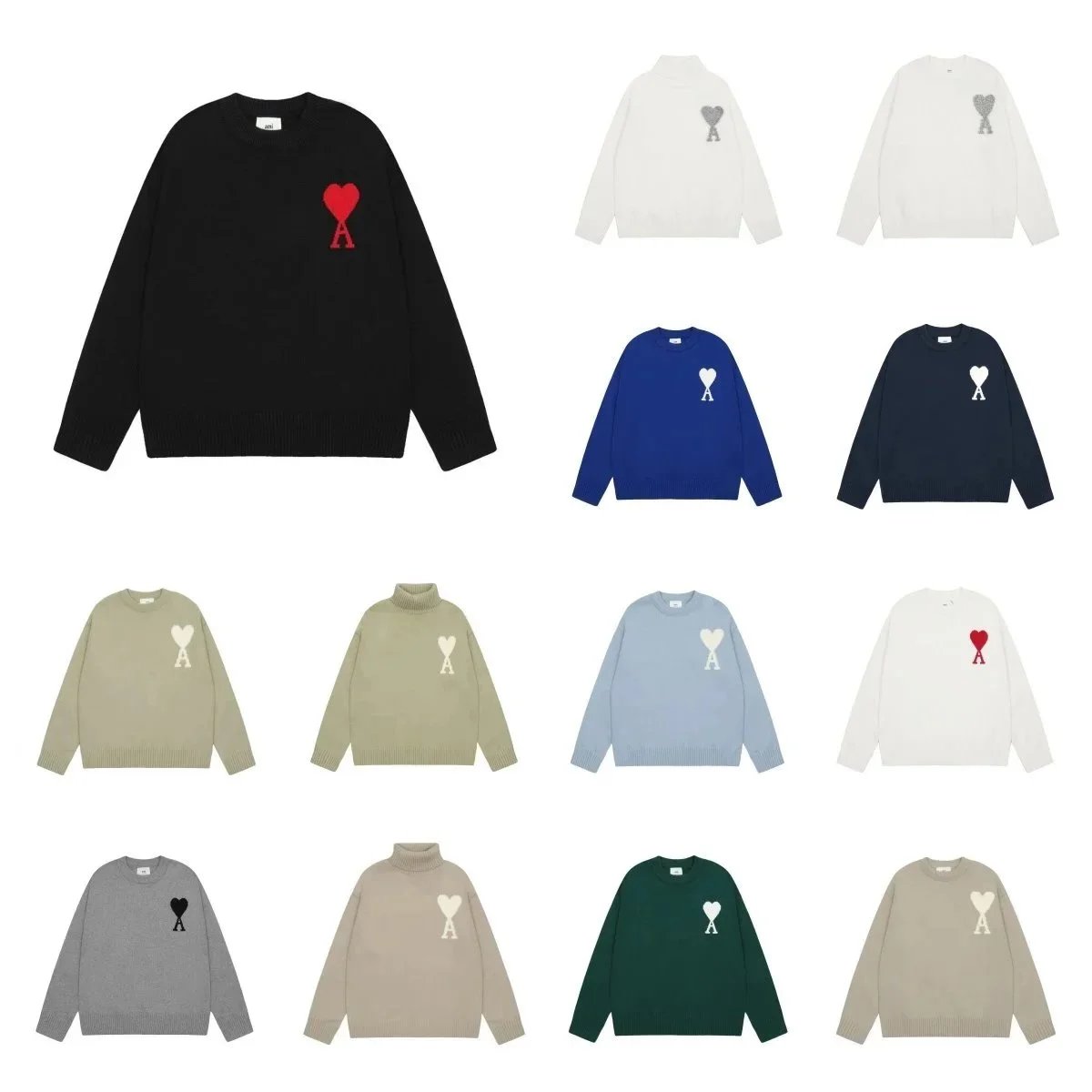 AMI Heart Logo Knit Sweater in Multiple Colors