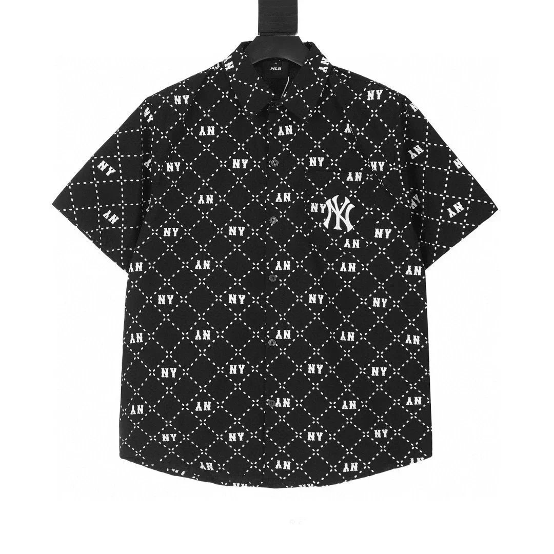 NY Yankees Patterned Black Short Sleeve Shirt