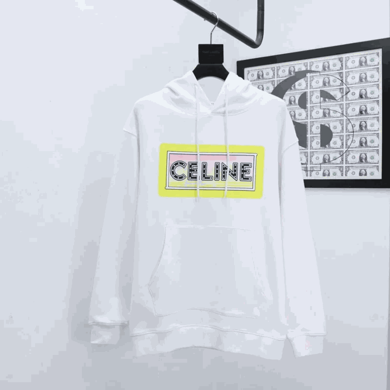 White Celine Logo Hoodie Sweatshirt Men Women Fashion Streetwear