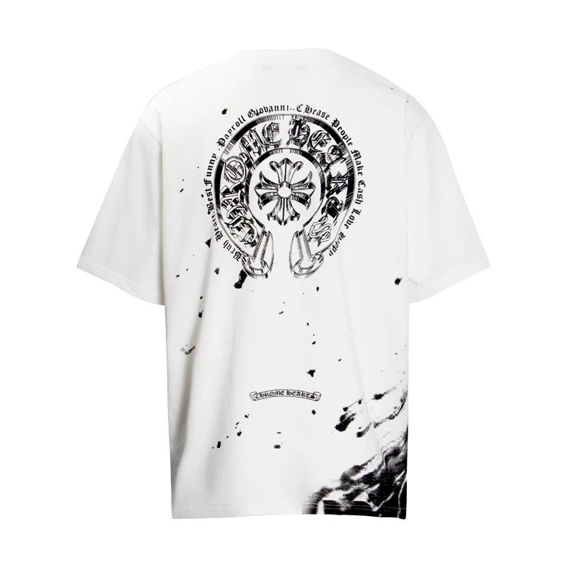 Chrome Hearts White T-Shirt with Gothic Design and Splatter Print