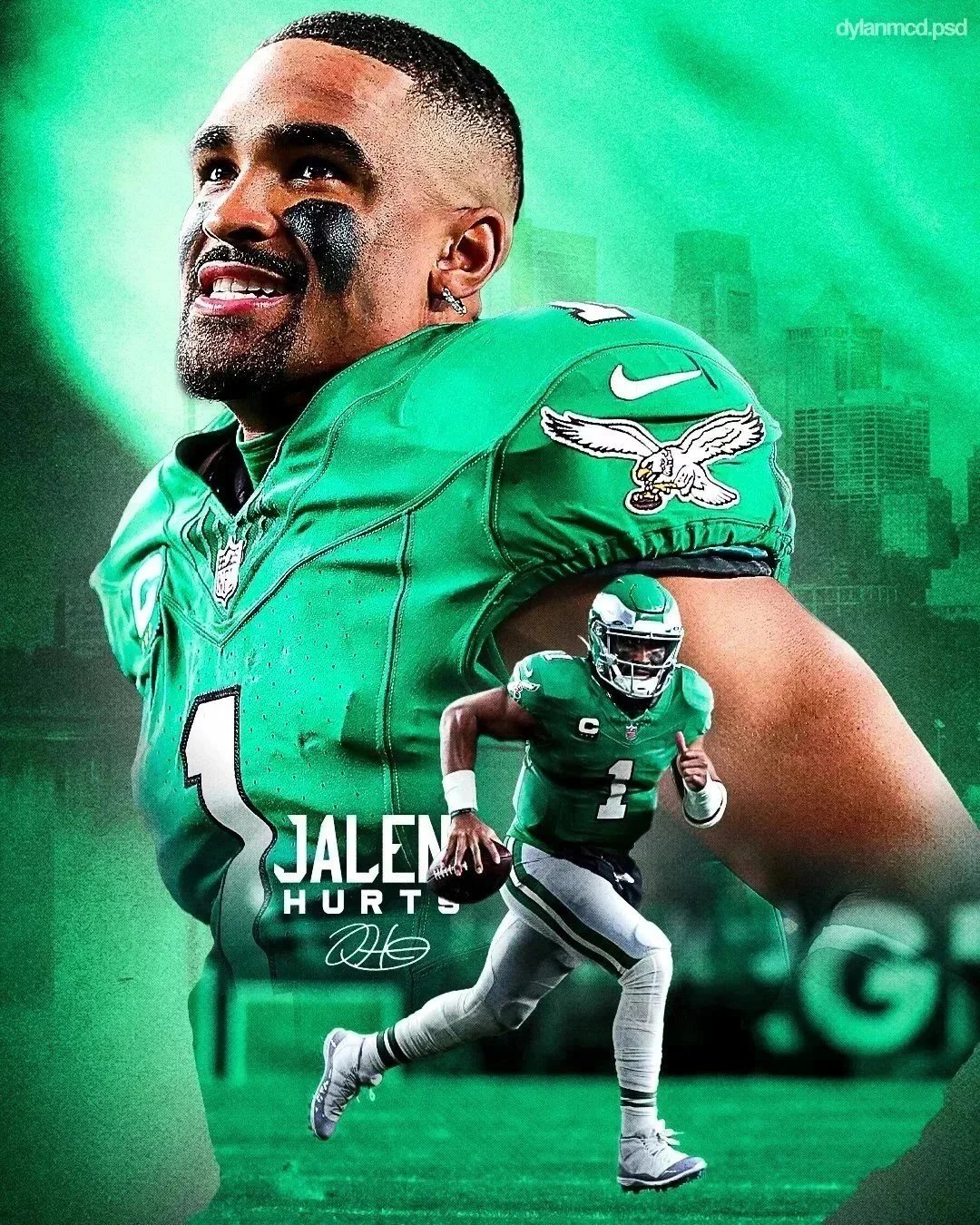 Jalen Hurts Philadelphia Eagles Jersey Green NFL Football Jersey